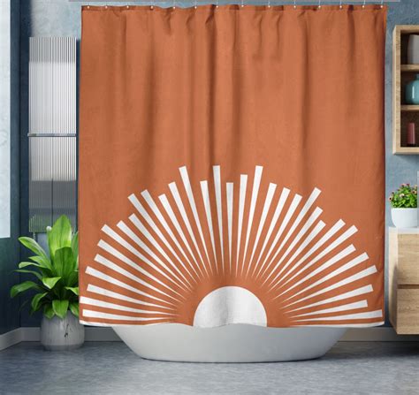 Mid Century Modern Boho Shower Curtain Terracotta Burnt Etsy