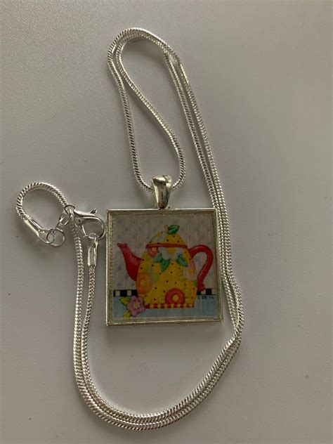 Tea Time Yellow Teapot Mary Engelbreit Inspired Silver Etsy