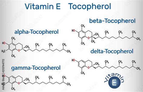 Vitamin E - Tocopherol (alpha-, beta-, gamma-, delta-) molecule ...