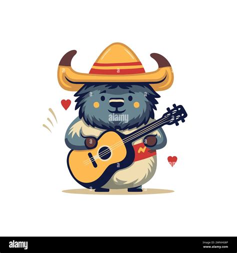 Cute Dog In Sombrero Playing Guitar Vector Illustration Stock Vector