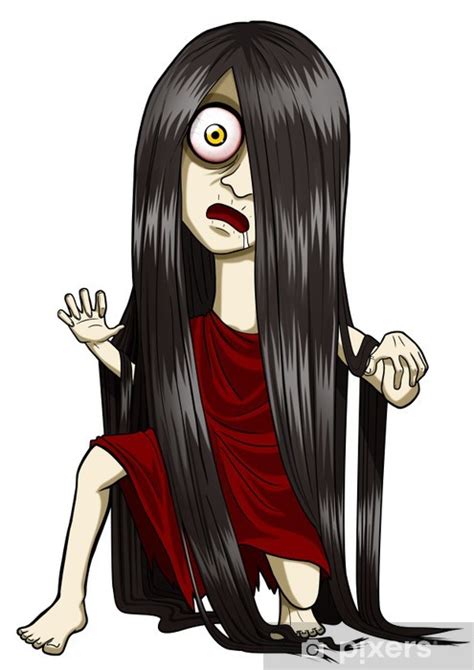 Wall Mural Cartoon Illustration Of A Scary Woman Figure With Long Hair