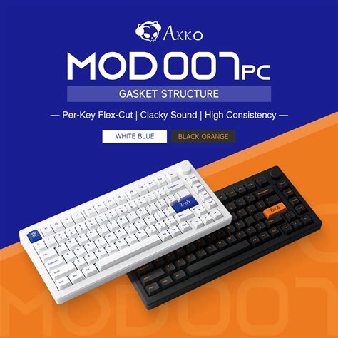 Akko Mod Pc Blue On White Mechanical Keyboard Wired Hot Swap Gasket Mount With Knob Per