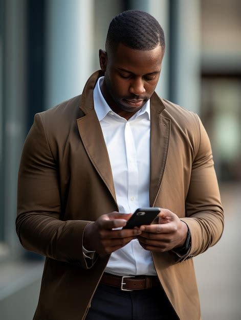 Premium Ai Image Businessman In Suit And Eyeglasses Using Mobile Phone