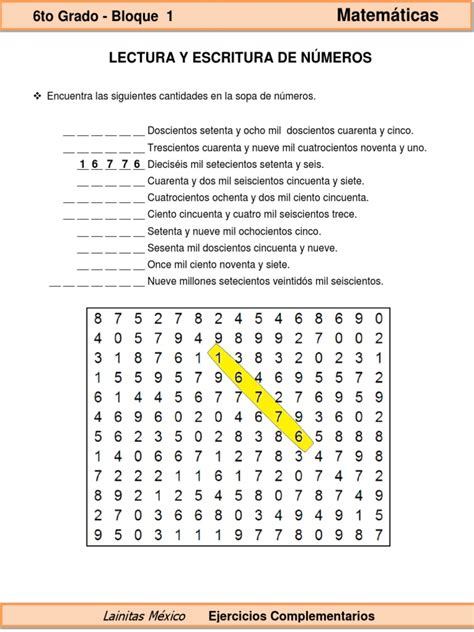 6to Grado Matemáticas Lectura Y Escritura De Números Naturalespdf