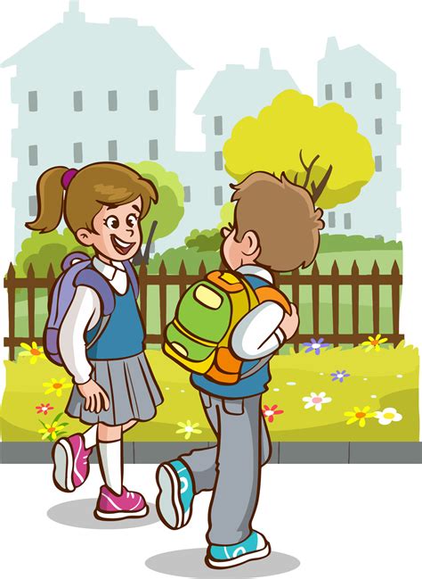 Niños Yendo A Colegio Dibujos Animados Vector 21593808 Vector En Vecteezy