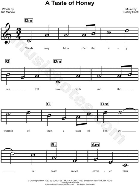 The Beatles A Taste Of Honey Sheet Music For Beginners In A Minor