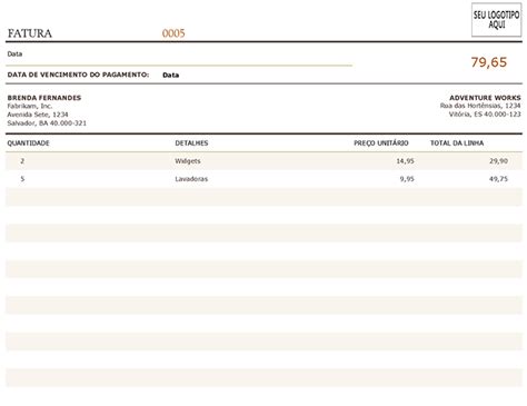 Nota Fiscal De Cobrança Office Templates