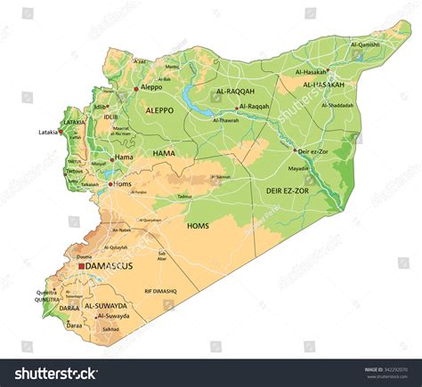 High Detailed Syria Physical Map Labeling Stock Vector (Royalty Free) 342292070 | Shutterstock