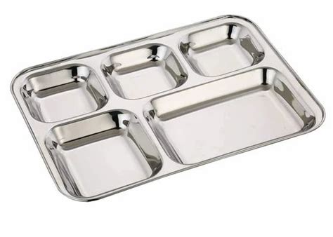 Silver Plain SS 5 Compartment Lunch Plate For Hotel At Rs 265 Kg In