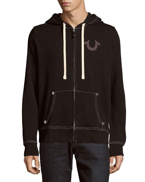 True Religion Cotton Classic Logo Zip Up Hoodie In Black For Men Lyst