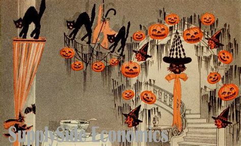 Vintage Halloween Decorations Black Cats & Jack O Lanterns