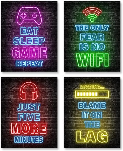 Set of 4 Neon Gaming Posters for Boys Room Decor, Morocco | Ubuy