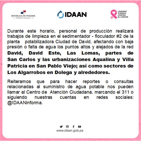 IDAAN on Twitter Chiriquí IDAAN hará trabajos de reparación en