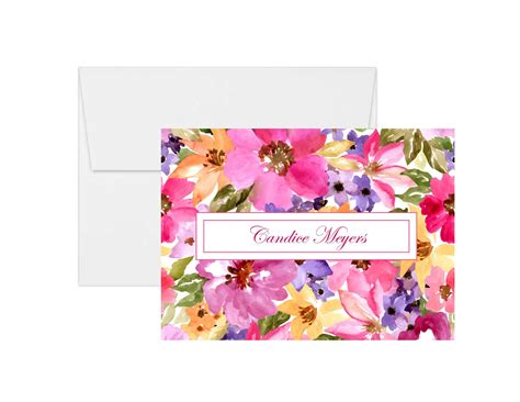 Personalized Floral Note Cards Set Of 10 Watercolor Flower Etsy