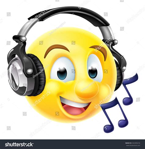 Emoticon Emoji Wearing Headphones Listening Music