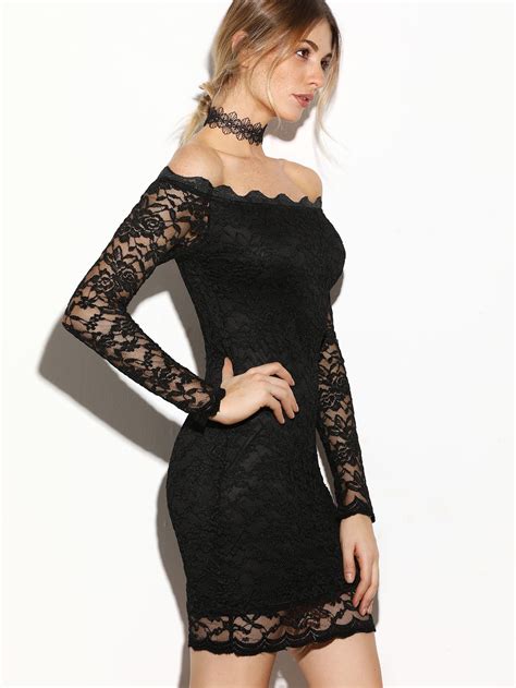 Scallop Off The Shoulder Sheer Lace Dress Shein Sheinside