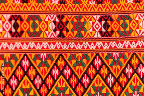 Colorful Of Native Thai Style Silk And Textiles Pattern Beautiful