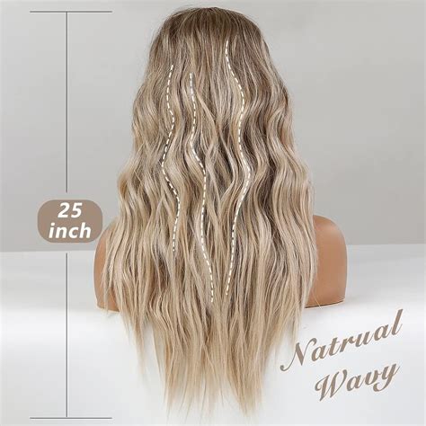 Emmor Long Ombre Blonde Lace Front Wig 25 Inch Natural Wavy Synthetic Hair Middle Part
