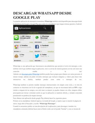 Descargar Whatsapp Desde Google Play Pdf Descarga Gratuita