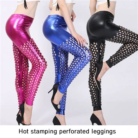 Mallas De Cuero Brillante Con Agujeros Met Licos Para Mujer Leggings Con Patr N De Escamas