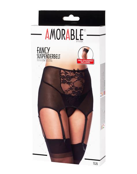 Amorable By Rimba Suspender With G String And Stockings Black