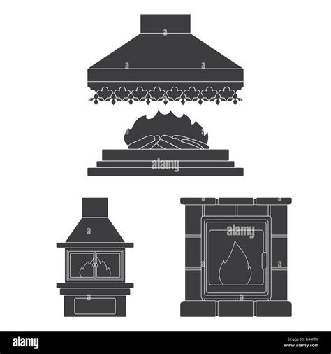 Different Kinds Of Fireplaces Black Icons In Set Collection For Design