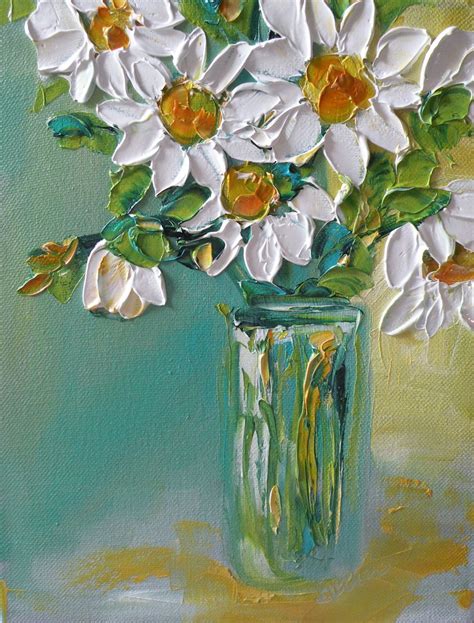 Original Oil Painting Impasto Daisy Flowers Bouquet On Canvas Palette