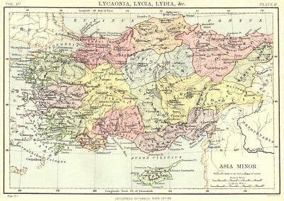 TURKEY. Asia Minor. Lycaonia, Lycia, Lydia. Britannica 9th edition 1898 ...