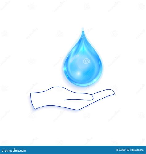 Save Water Sign Icon Hand Holds Blue Drop Symbol Stock Vector