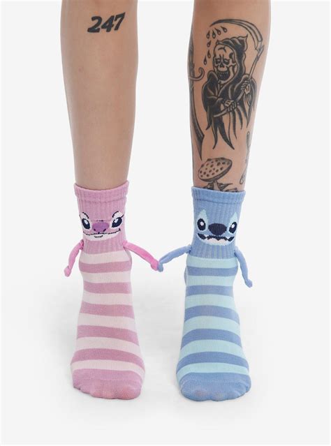 Hot Topic Disney Lilo Stitch Angel Stitch Magnetic Arms Mismatch Crew Socks Liberty Center