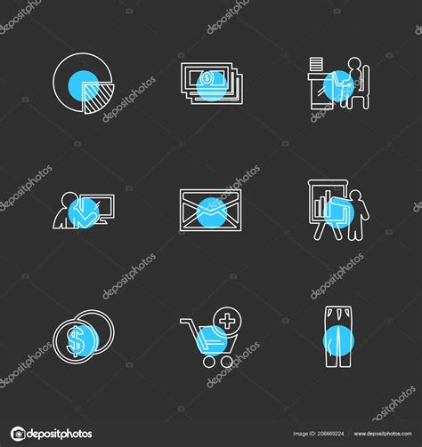 Different Minimalistic Flat Vector App Icons Black Background Stock ...