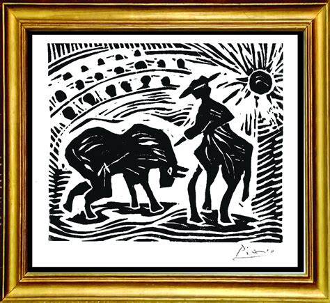 Pablo Picasso Bullfight In Arena Original Hand Signed Limited Edition Linocut Print With Coa