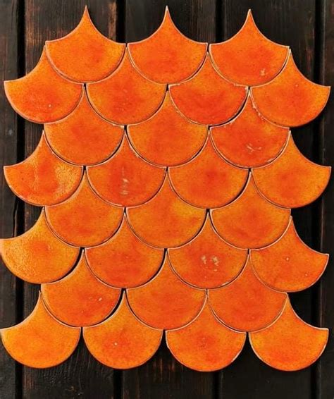 RL Orange Fish Scales Ceramic Tiles 88pcs 0 5m2 5 38 Sq Ft Etsy