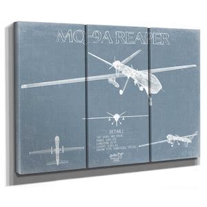 MQ-9A Reaper Aircraft Blueprint Wall Art Original Airplane Print - Etsy