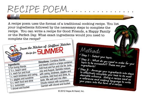 a recipe poem is a poem that uses a word and gives the "ingredients ...