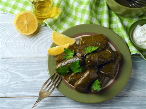 Stuffed Grape Leaves with Rice Stock Image - Image of menu, cooked ...