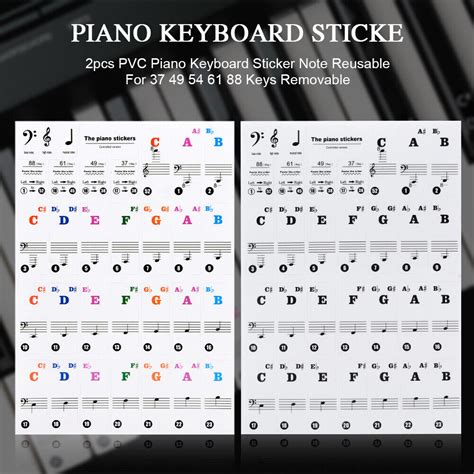 2pcs Learning Letters Piano Keyboard Sticker Reusable For 37 49 54 61