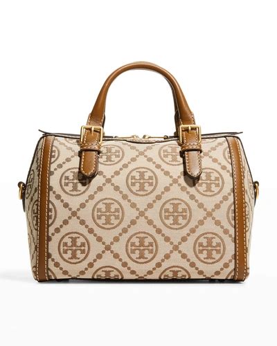 Tory Burch T Monogram Jacquard Barrel Shoulder Bag In Hazelnut Modesens