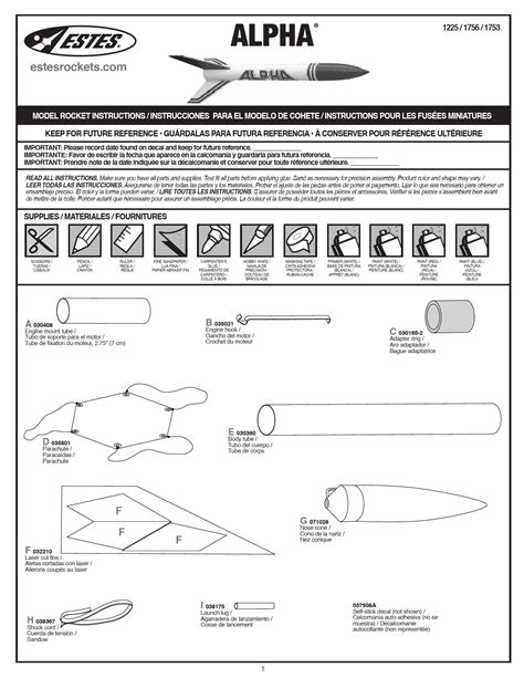 Estes Rockets Alpha Model Rocket Instructions Assembly Guide