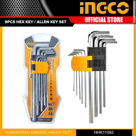 Ingco 9pcs Hex Key Allen Key Set Extra Long Arm With Cr V Material