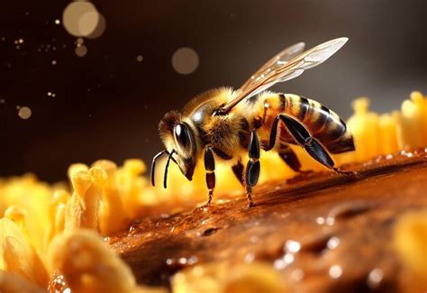 Foto Von Bienen Auf Waben Mit Honig Und Beim Sammeln Von Honig Von