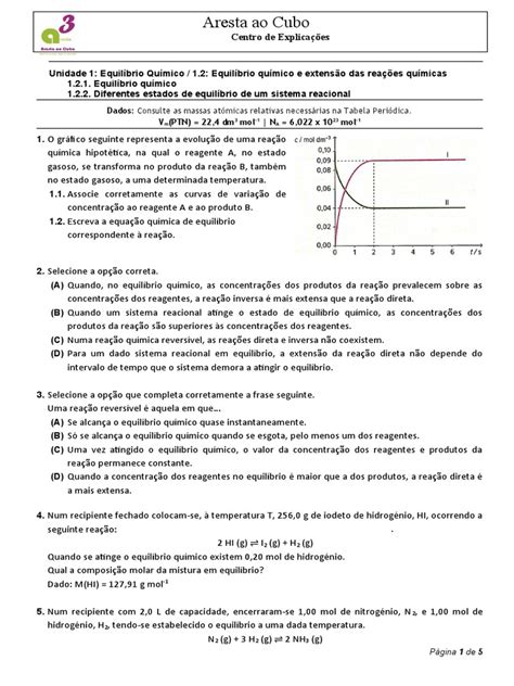 Ficha 1 Equilíbrio Químico Pdf Equilíbrio Químico Reações Químicas