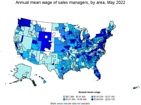 Map Of Annual Mean Wages Of Sales Managers By Area May 2022