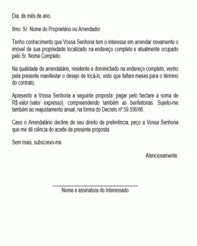 Refer Ncia De Peti O Carta De Proposta De Arrendamento Modelo Gratuito