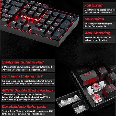 Teclado Gamer Profissional Redragon Mitra K551 1 Switch Red Mundoware