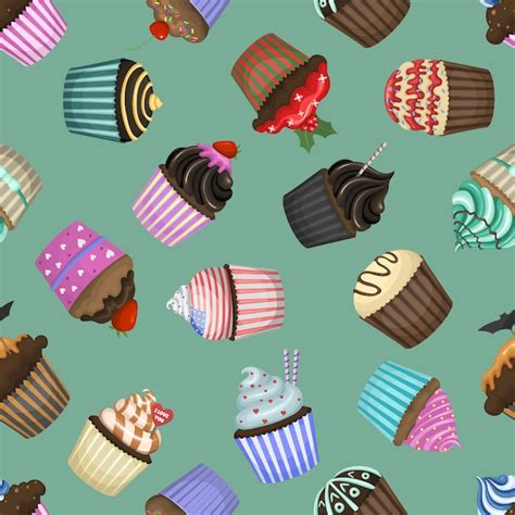 Premium Vector Seamless Pattern With Different Cupcakes