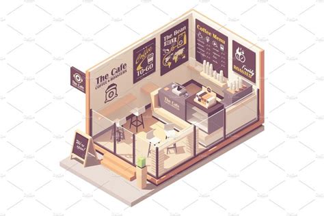 Vector Isometric Small Coffeehouse In 2021 Cafe Interior Design