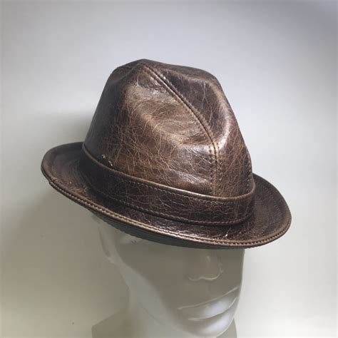 Fedora Hat Battered Brown Leather - Medium 57cm [Imperfections] - Jill ...