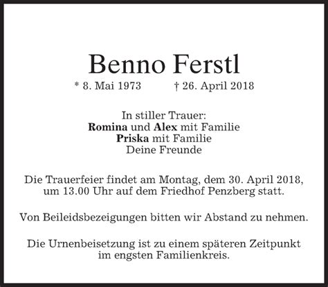 Traueranzeigen Von Benno Ferstl Trauer Merkur De