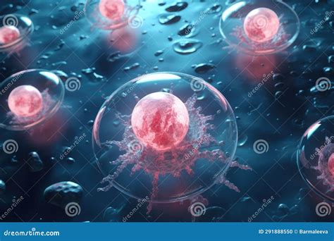 Embryonic Stem Cells Division Human Cells Under Microscope In Vitro